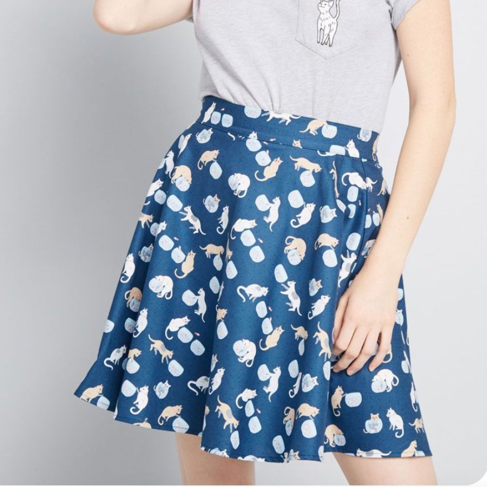 Modcloth Navy Cat Print Mini Skirt